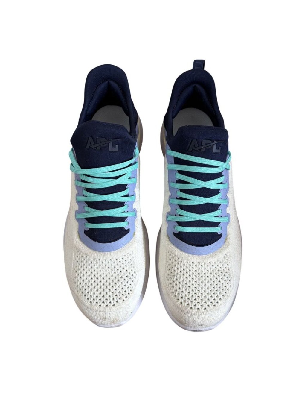 APL TechLoom Tracer Mens 10.5 Cream Navy Teal Training Shoes Lightweight Perform